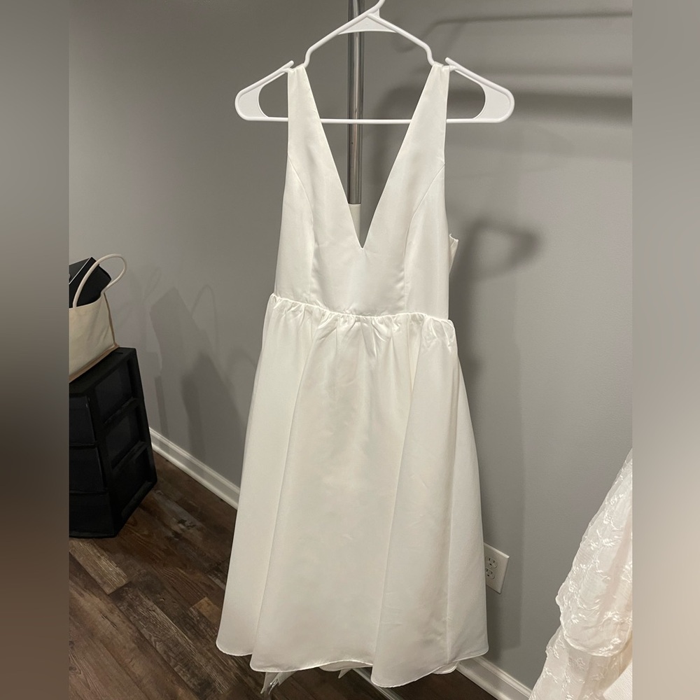 Lulu's Blissfully Beloved Ivory Backless A-Line Bow Midi Dress Wedding Bride